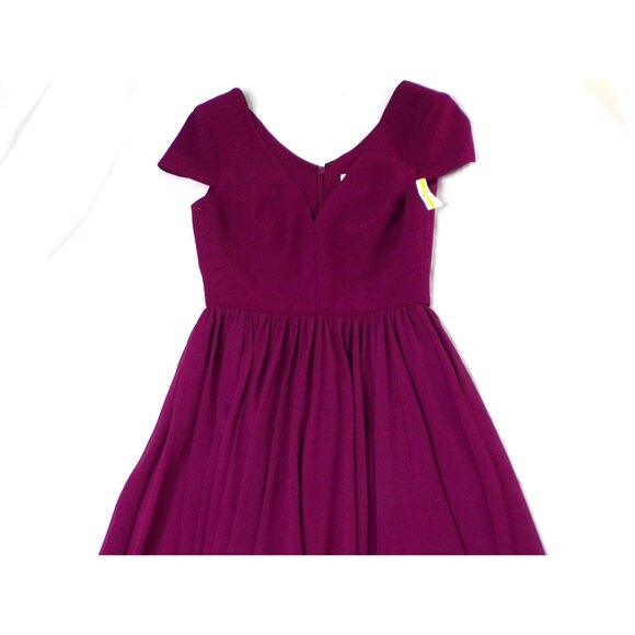 🆕DRESS THE POPULATION Corey Flare Chiffon Dress Magenta XX-Small (00-0) - Picture 10 of 12